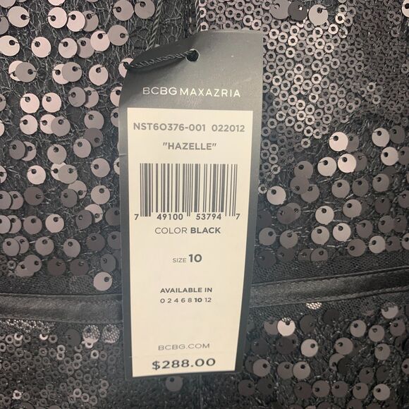 BCBGMaxAzria Hazelle Black Hoco Sequin Mesh Tulle Pleated Cocktail Dress LBD 10 - Picture 5 of 7